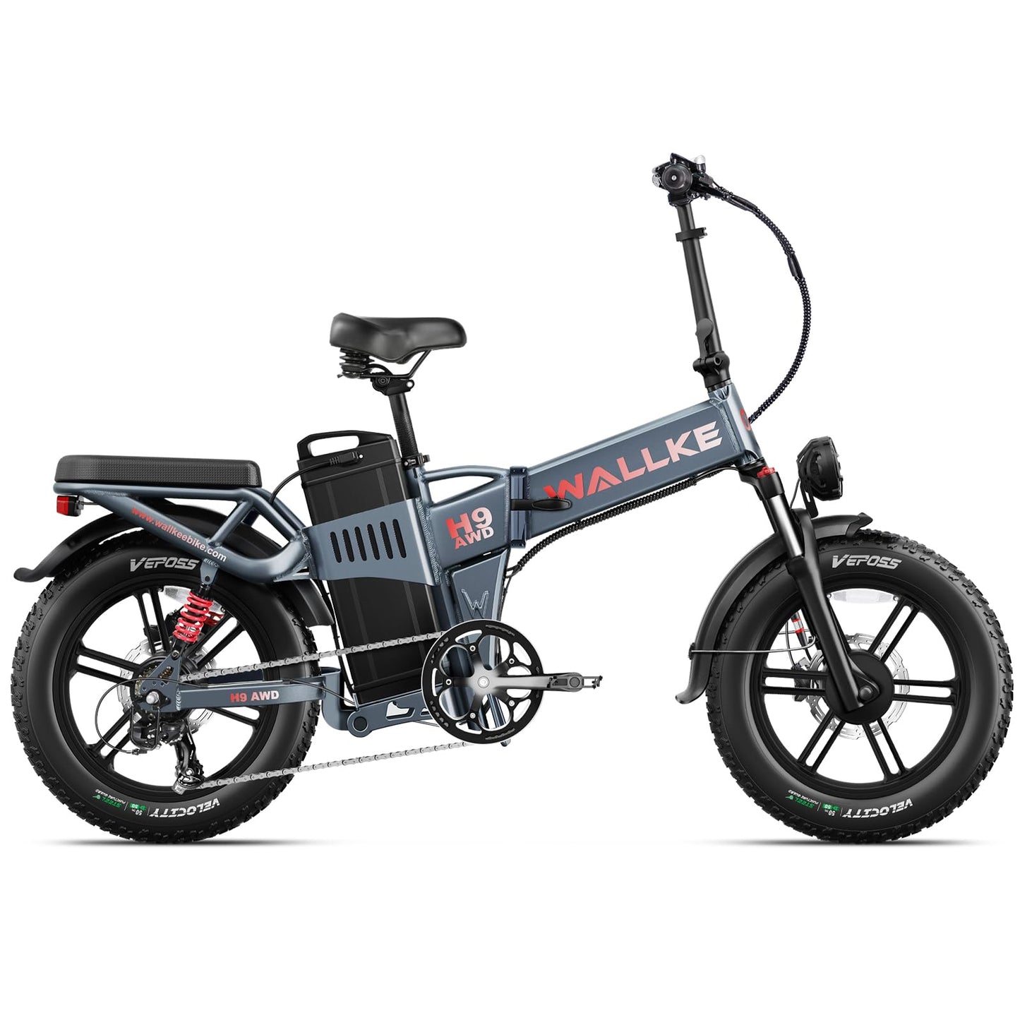 W Wallke H9 Folding Adult Dual Motor Full Suspension Electric Bike Battery 48V 60Ah 20 Inch Fat Tire Electric Bike Hydraulic Brake