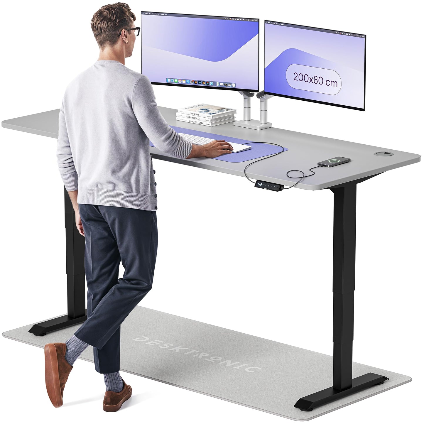 Height-Adjustable Desk 180 x 80cm - Standing Desk - Integrated USB/USB-C - 3 Memory Presets - Dual Motor Electric Touchscreen Stand Up Table - Great Gift for Smart Home Solutions