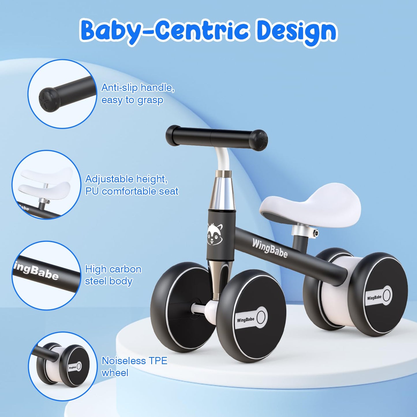 WINGBABE Baby Balance Bike for 1-2 Years Old Boys Girls,Toddler Balance Bike Ride on Toys for 10-24 Months Baby with Adjustable Seat, First bike for 1-2 Year Old Gifts
