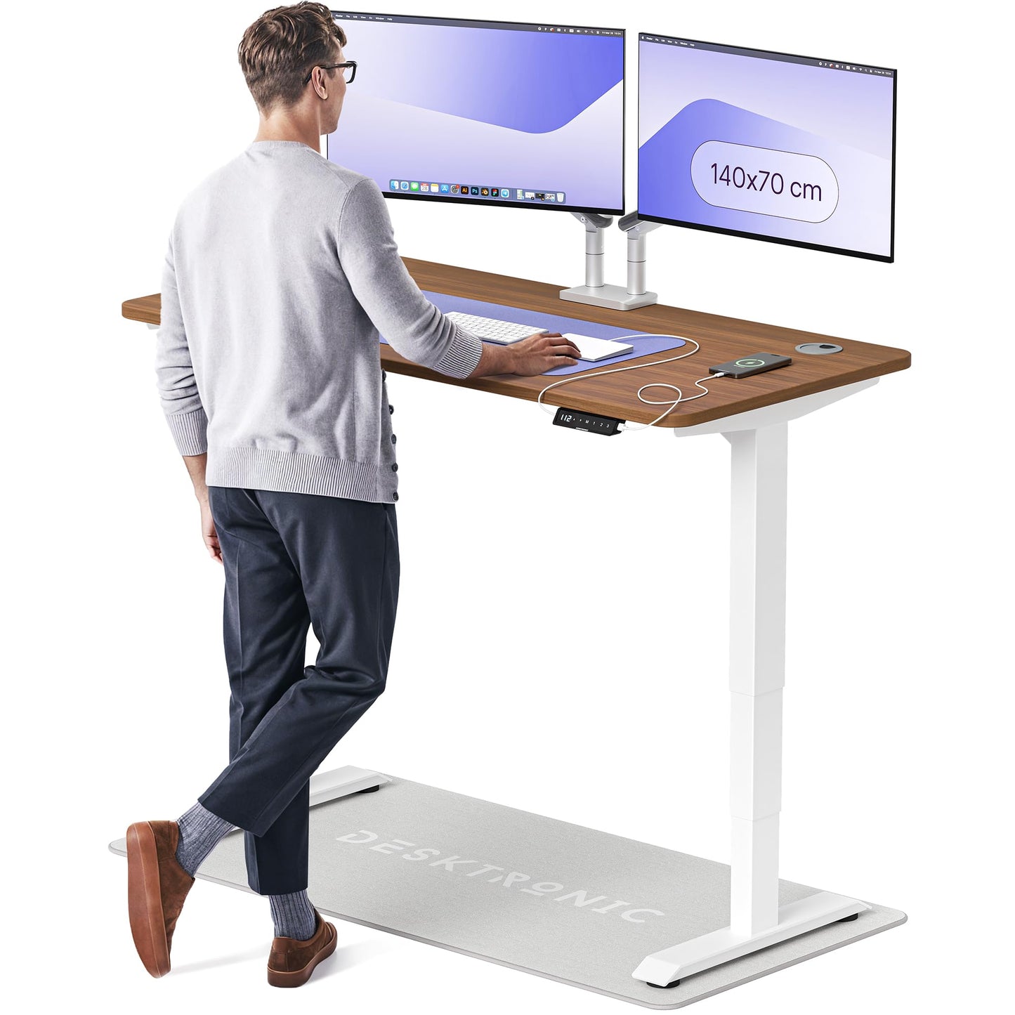 Height-Adjustable Desk 180 x 80cm - Standing Desk - Integrated USB/USB-C - 3 Memory Presets - Dual Motor Electric Touchscreen Stand Up Table - Great Gift for Smart Home Solutions