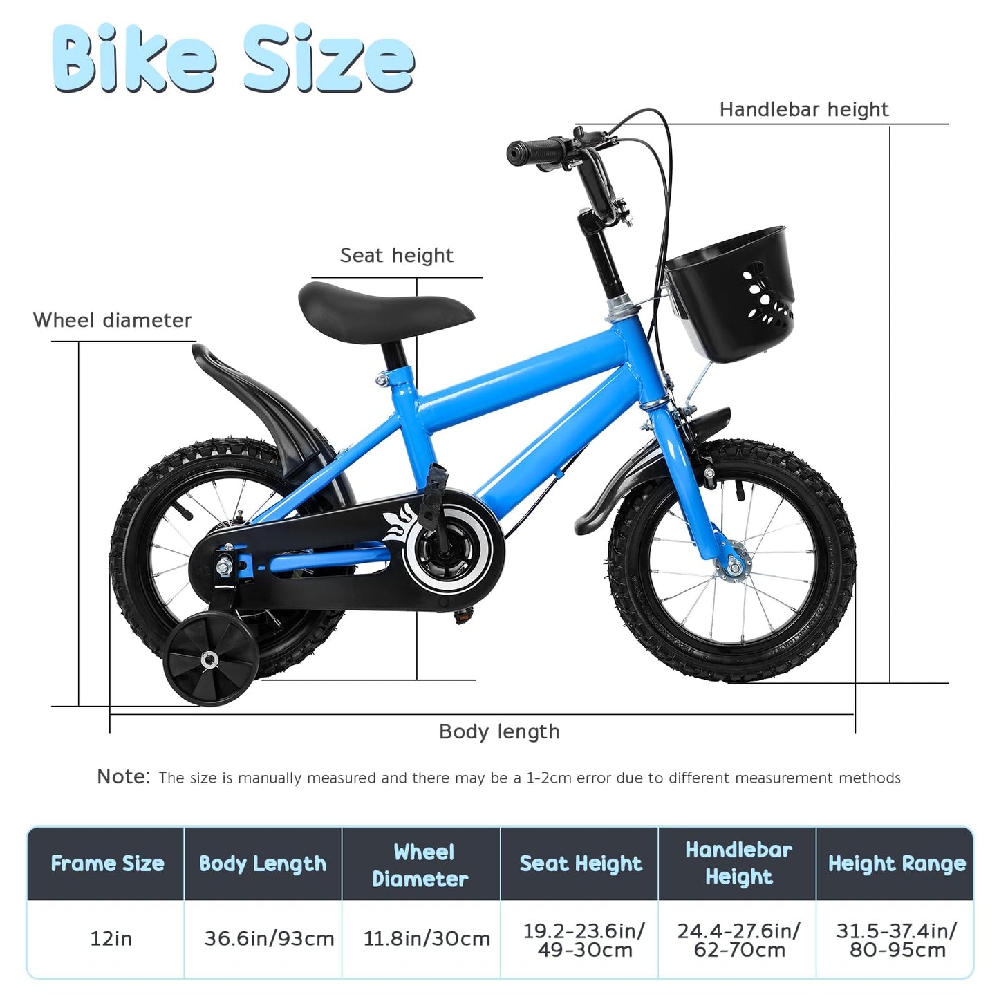 cadciehe 12 Inch Kids Bike, Children Bicycle with Training Wheels, Easy Assembly Safe & Stable Ride, Storage Basket, Height Adjustable Toddler Bike for 2-6 Years Old Boys Girls