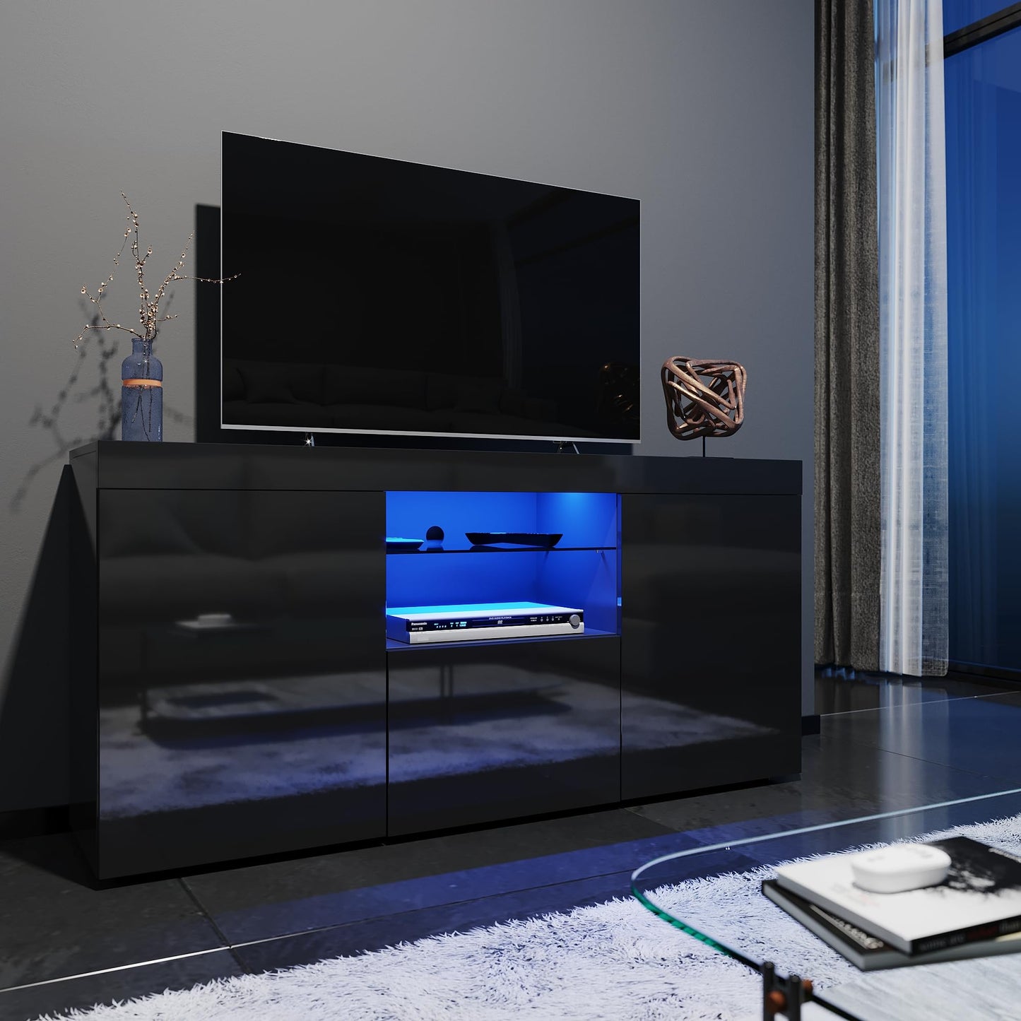 ELEGANT 1200mm LED TV Cabinet Modern White Gloss TV Stand with Ambient Lights for Living Room and Bedroom with Storage Furniture for 32 40 43 50 inch 4k TV