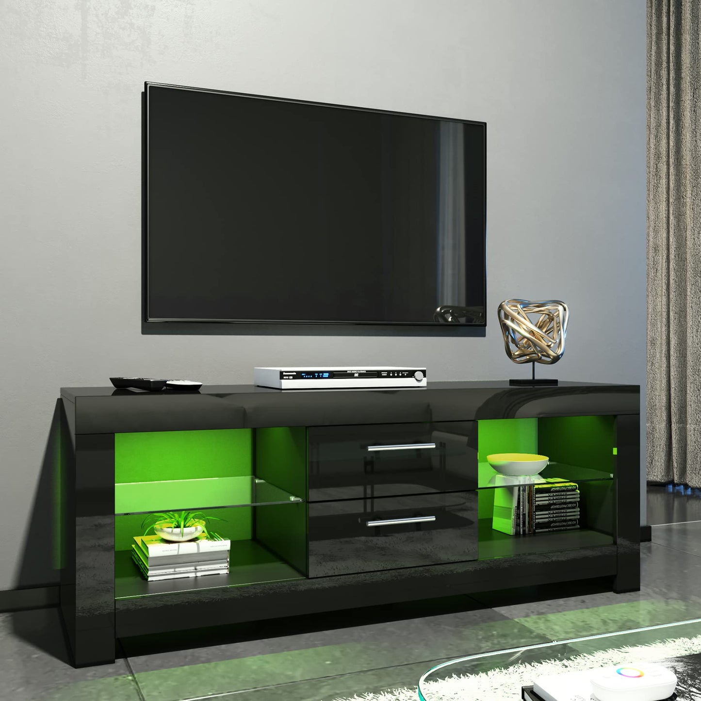 ELEGANT 1200mm LED TV Cabinet Modern White Gloss TV Stand with Ambient Lights for Living Room and Bedroom with Storage Furniture for 32 40 43 50 inch 4k TV
