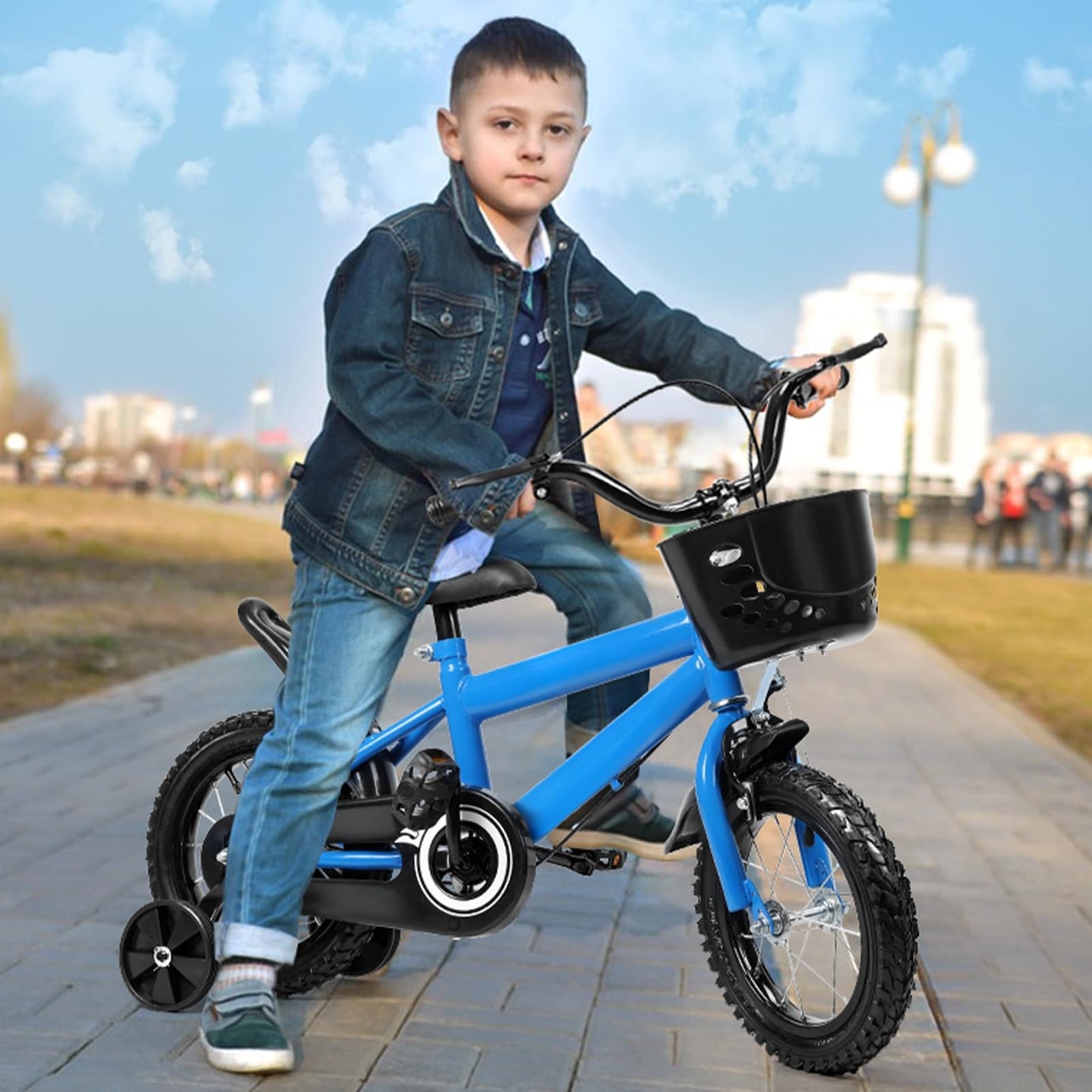 cadciehe 12 Inch Kids Bike, Children Bicycle with Training Wheels, Easy Assembly Safe & Stable Ride, Storage Basket, Height Adjustable Toddler Bike for 2-6 Years Old Boys Girls