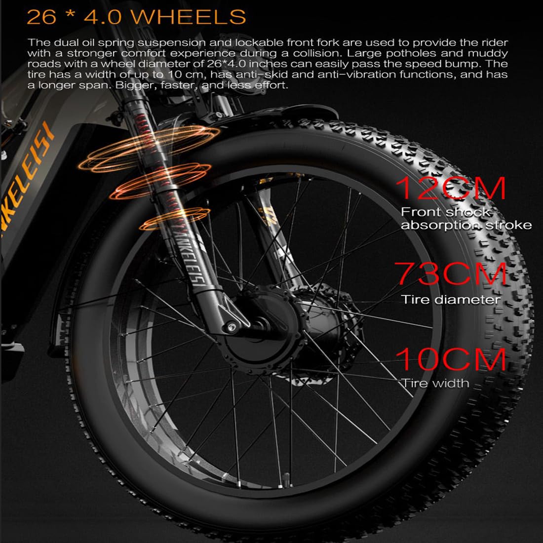LANKELEISI MG800Max dual motor electric bicycle, 26 * 4 tires, 7 speeds, dual suspension, 20AH battery.