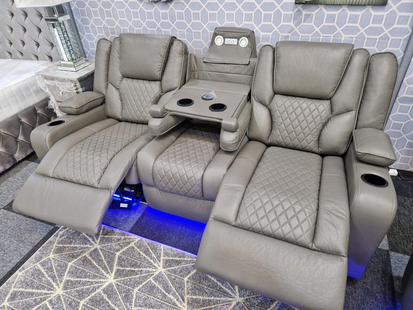 Orlando - Electric Recliners Sofa With Cupholders - 3+2 Seater Sofa Grey/LED Lights/Wireless Charging (Grey)