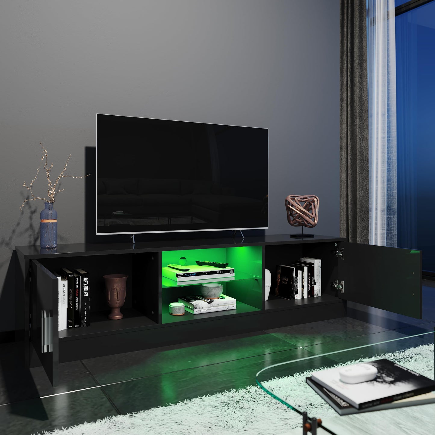 ELEGANT 1200mm LED TV Cabinet Modern White Gloss TV Stand with Ambient Lights for Living Room and Bedroom with Storage Furniture for 32 40 43 50 inch 4k TV