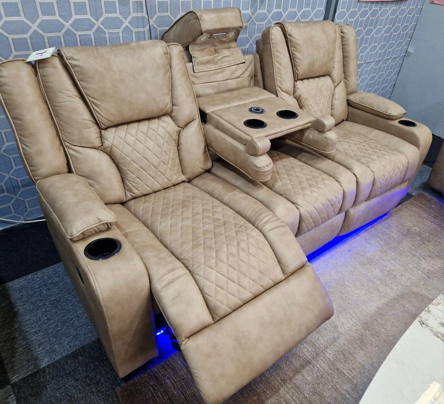 Orlando - Electric Recliners Sofa With Cupholders - 3+2 Seater Sofa Grey/LED Lights/Wireless Charging (Grey)
