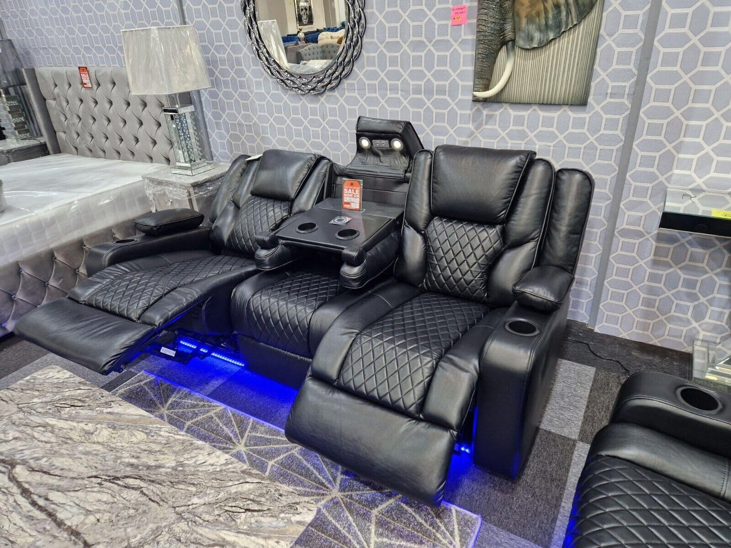 Orlando - Electric Recliners Sofa With Cupholders - 3+2 Seater Sofa Grey/LED Lights/Wireless Charging (Grey)