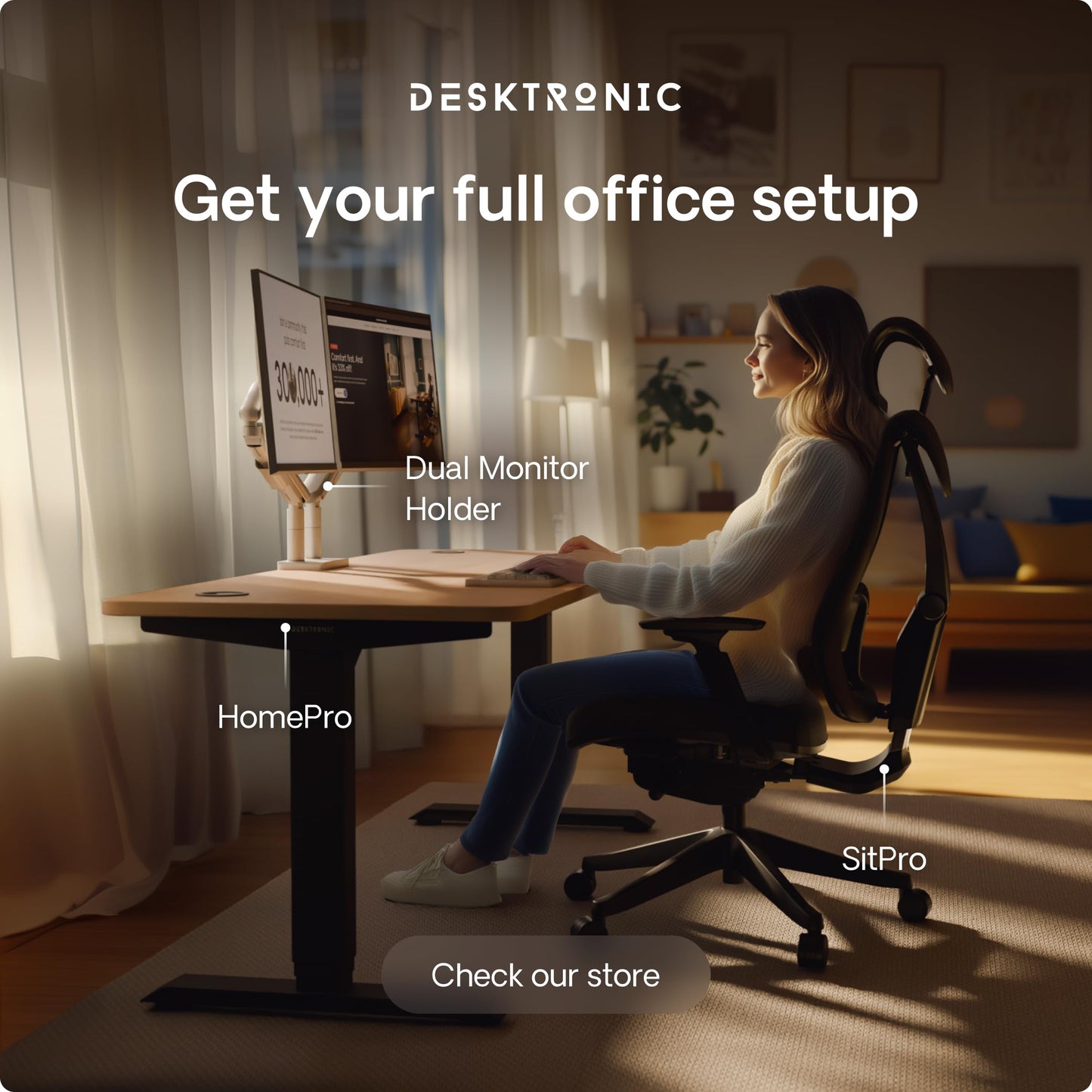 Height-Adjustable Desk 180 x 80cm - Standing Desk - Integrated USB/USB-C - 3 Memory Presets - Dual Motor Electric Touchscreen Stand Up Table - Great Gift for Smart Home Solutions