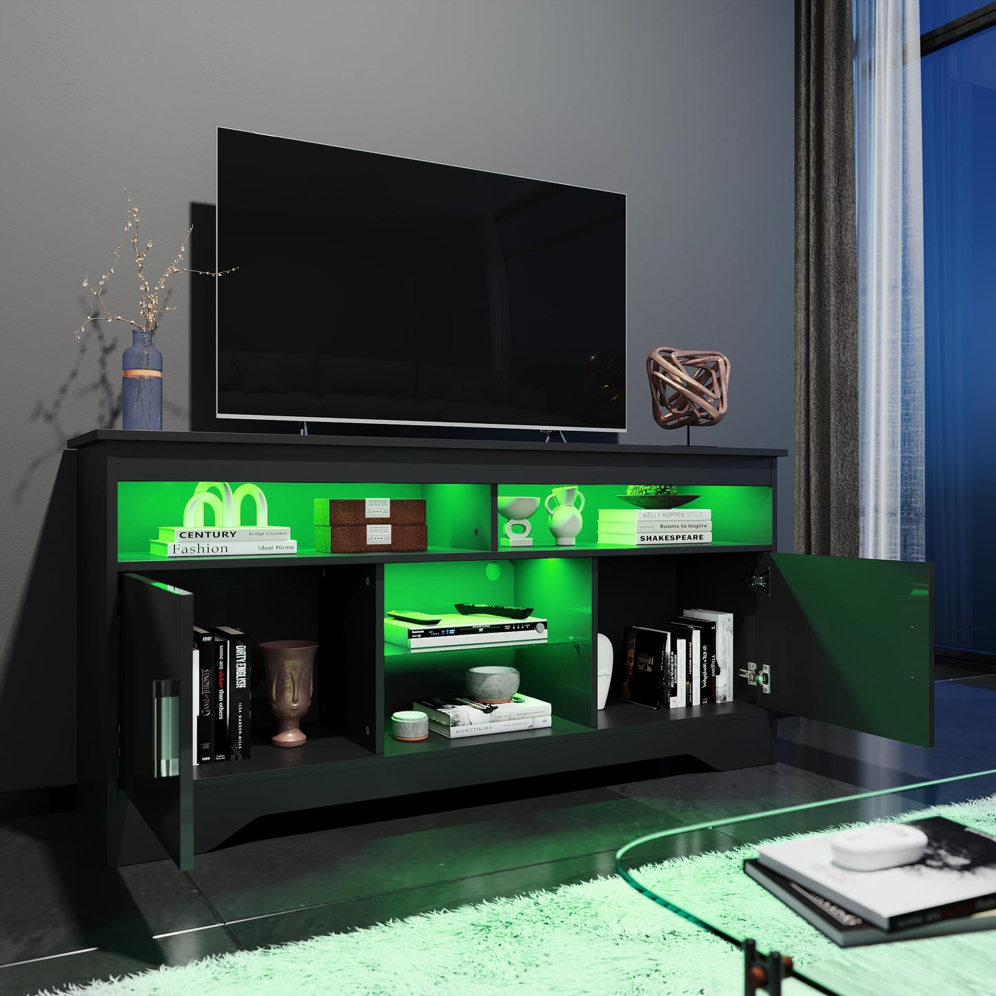 ELEGANT 1200mm LED TV Cabinet Modern White Gloss TV Stand with Ambient Lights for Living Room and Bedroom with Storage Furniture for 32 40 43 50 inch 4k TV