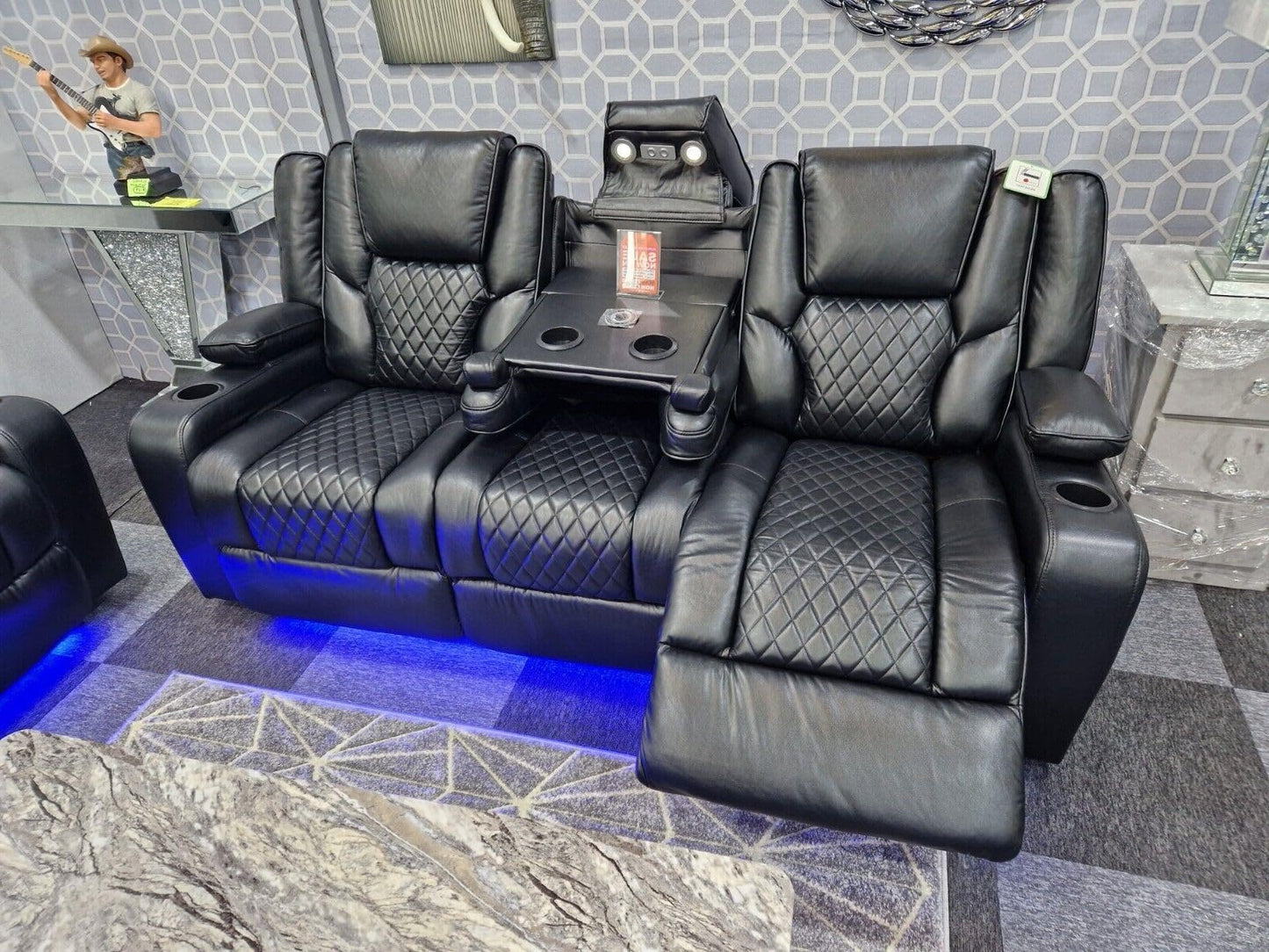 Orlando - Electric Recliners Sofa With Cupholders - 3+2 Seater Sofa Grey/LED Lights/Wireless Charging (Grey)