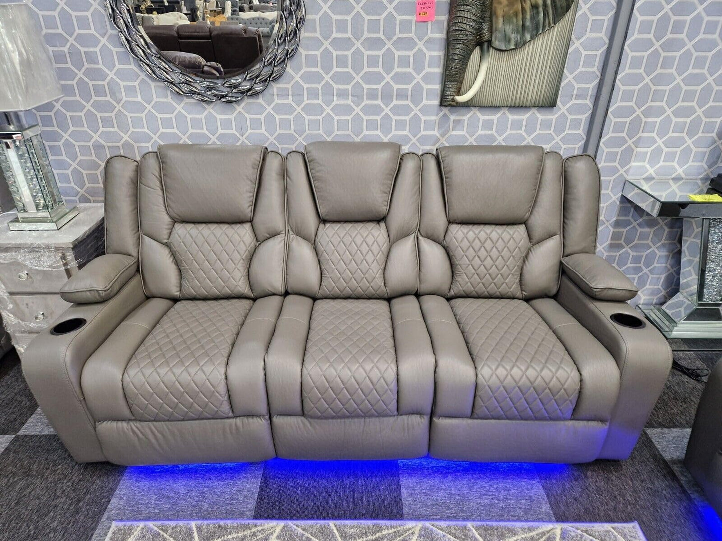 Orlando - Electric Recliners Sofa With Cupholders - 3+2 Seater Sofa Grey/LED Lights/Wireless Charging (Grey)