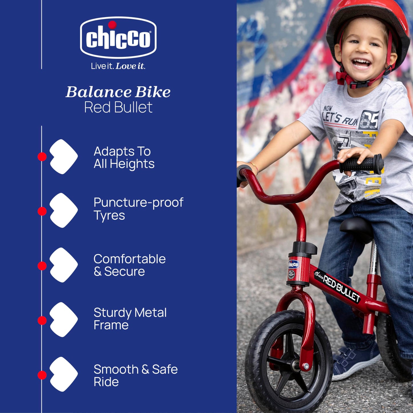 Chicco Red Bullet Toddler Balance Bike 2 to 5 Years Old, No Pedal Walking Girls and Boys Bike. Ideal First Bike, Birthday Gift and Outdoor Toy