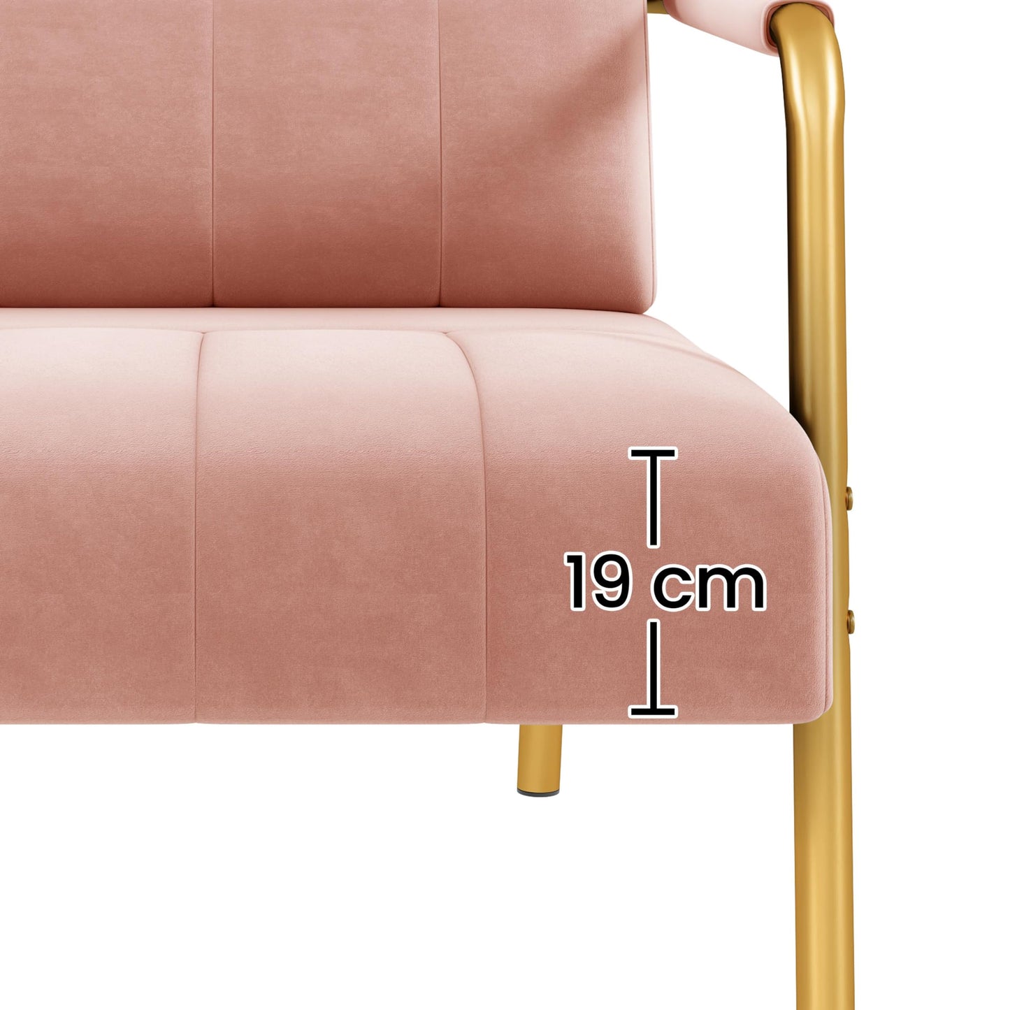 Yaheetech 2 Seater Modern Sofa Velvet Fabric Loveseat with Gold-tone Metal Arms and Legs for Bedroom, Home Office, Studio, Living Room Furniture Pink