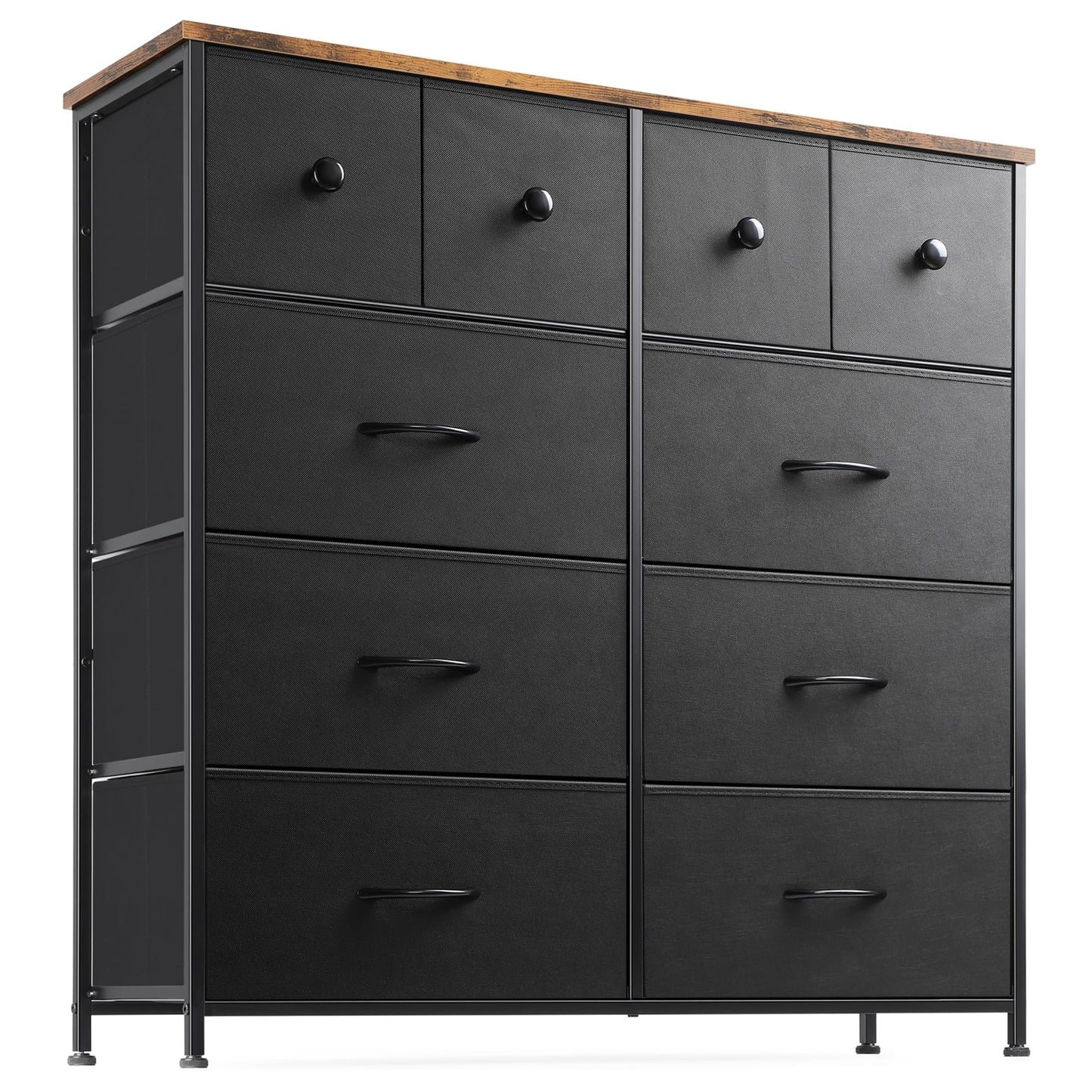 Nicehill Dresser for Bedroom with 10 Drawers, Storage Drawer Organizer, Tall Chest of Drawers for Closet, Clothes, Kids, Baby, Living Room, Wood Board, Fabric Drawers(Black Wood Grain)
