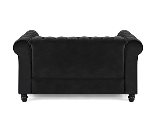 Chesterfield Sofa Velvet Upholstered Couch in 2 Seater or 3 Seater Fabric Sofa in Grey, Blue, Black, Green, Gold (2 Seater, Black)