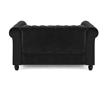 Chesterfield Sofa Velvet Upholstered Couch in 2 Seater or 3 Seater Fabric Sofa in Grey, Blue, Black, Green, Gold (2 Seater, Black)