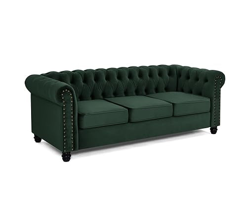 Chesterfield Sofa Velvet Upholstered Couch in 2 Seater or 3 Seater Fabric Sofa in Grey, Blue, Black, Green, Gold (2 Seater, Black)