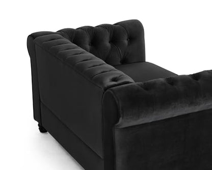 Chesterfield Sofa Velvet Upholstered Couch in 2 Seater or 3 Seater Fabric Sofa in Grey, Blue, Black, Green, Gold (2 Seater, Black)