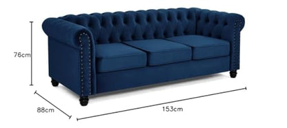 Chesterfield Sofa Velvet Upholstered Couch in 2 Seater or 3 Seater Fabric Sofa in Grey, Blue, Black, Green, Gold (2 Seater, Black)