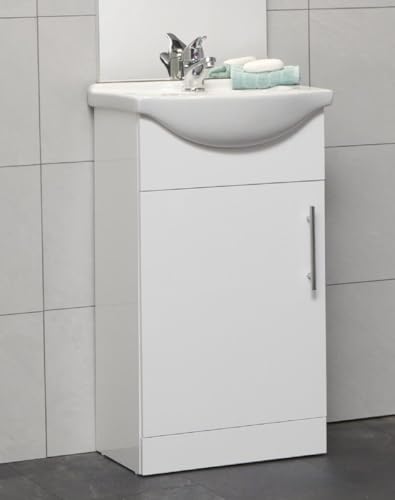 Home Treats 450 Vanity Unit Furniture, Ceramic Wash Basin Sink, Floor Standing, Soft Close Doors Bathroom Storage Cabinet - White (Vanity 45cm)