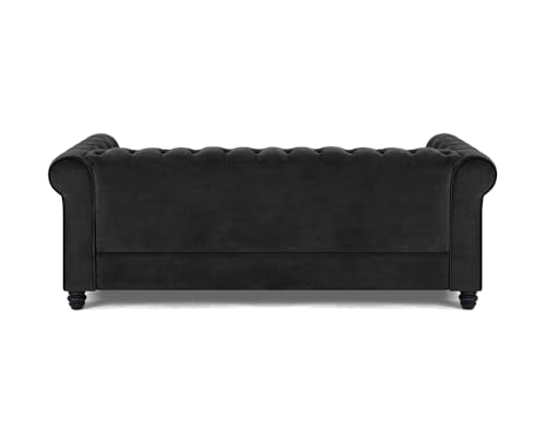 Chesterfield Sofa Velvet Upholstered Couch in 2 Seater or 3 Seater Fabric Sofa in Grey, Blue, Black, Green, Gold (2 Seater, Black)