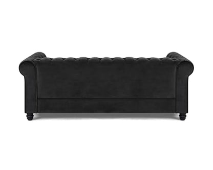 Chesterfield Sofa Velvet Upholstered Couch in 2 Seater or 3 Seater Fabric Sofa in Grey, Blue, Black, Green, Gold (2 Seater, Black)