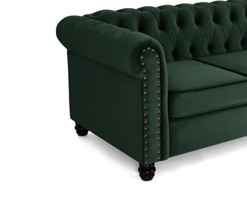 Chesterfield Sofa Velvet Upholstered Couch in 2 Seater or 3 Seater Fabric Sofa in Grey, Blue, Black, Green, Gold (2 Seater, Black)