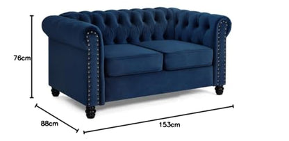 Chesterfield Sofa Velvet Upholstered Couch in 2 Seater or 3 Seater Fabric Sofa in Grey, Blue, Black, Green, Gold (2 Seater, Black)