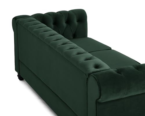 Chesterfield Sofa Velvet Upholstered Couch in 2 Seater or 3 Seater Fabric Sofa in Grey, Blue, Black, Green, Gold (2 Seater, Black)