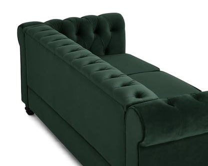 Chesterfield Sofa Velvet Upholstered Couch in 2 Seater or 3 Seater Fabric Sofa in Grey, Blue, Black, Green, Gold (2 Seater, Black)