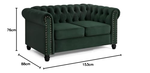 Chesterfield Sofa Velvet Upholstered Couch in 2 Seater or 3 Seater Fabric Sofa in Grey, Blue, Black, Green, Gold (2 Seater, Black)