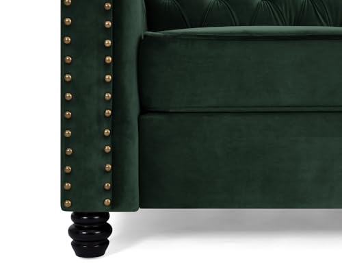 Chesterfield Sofa Velvet Upholstered Couch in 2 Seater or 3 Seater Fabric Sofa in Grey, Blue, Black, Green, Gold (2 Seater, Black)