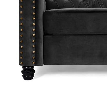 Chesterfield Sofa Velvet Upholstered Couch in 2 Seater or 3 Seater Fabric Sofa in Grey, Blue, Black, Green, Gold (2 Seater, Black)