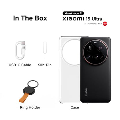 Xiaomi 15 Ultra Smartphone, 16+512GB, Black, 100mm Leica 200MP super telephoto, 5410mAh battery, 90W HyperCharge, HyperAI (No power adapter included)