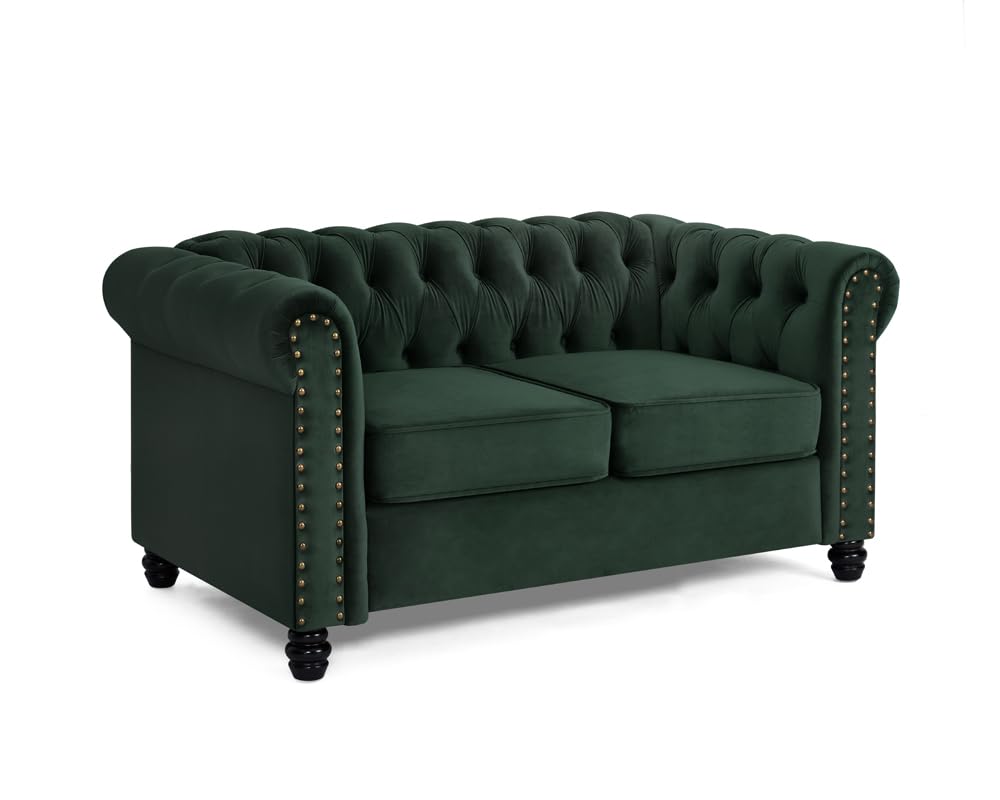 Chesterfield Sofa Velvet Upholstered Couch in 2 Seater or 3 Seater Fabric Sofa in Grey, Blue, Black, Green, Gold (2 Seater, Black)