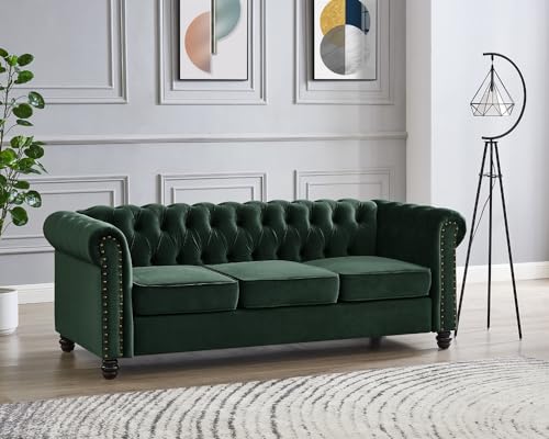 Chesterfield Sofa Velvet Upholstered Couch in 2 Seater or 3 Seater Fabric Sofa in Grey, Blue, Black, Green, Gold (2 Seater, Black)