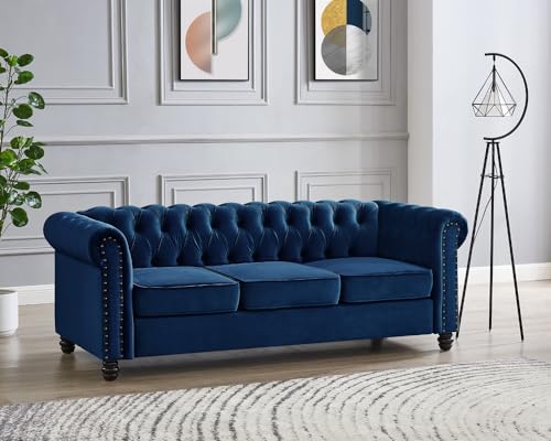 Chesterfield Sofa Velvet Upholstered Couch in 2 Seater or 3 Seater Fabric Sofa in Grey, Blue, Black, Green, Gold (2 Seater, Black)
