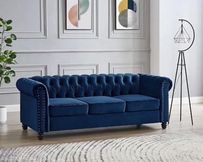 Chesterfield Sofa Velvet Upholstered Couch in 2 Seater or 3 Seater Fabric Sofa in Grey, Blue, Black, Green, Gold (2 Seater, Black)