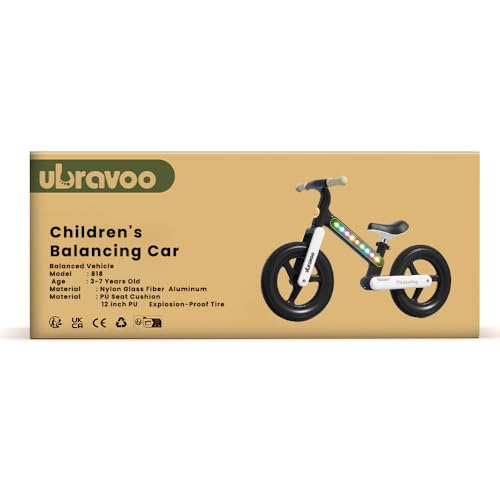 UBRAVOO Children Bike Ages 3 to 7 Years, Lightweight Nylon LED Light-Up Frame Kids' Bikes, No Pedal Beginner Training Kids Bicycle for Girls & Boys