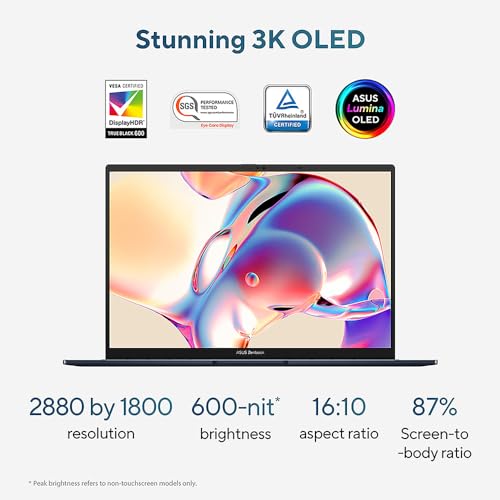 ASUS Zenbook 14 OLED UM3402YA 14.0” 2.8K 400nits 90Hz OLED Laptop (AMD Ryzen 7-7730U, 16GB RAM, 512GB PCIe SSD, Backlit Keyboard, Windows 11 Home)