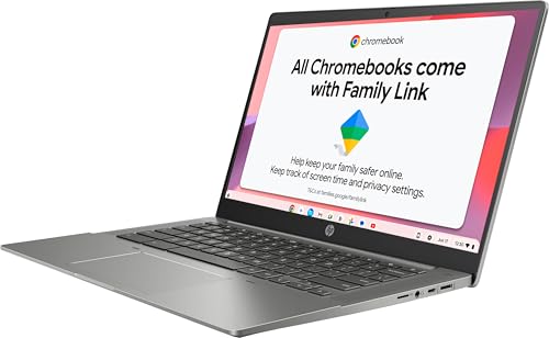 HP Chromebook 14" | Intel Processor N100 Processor| 4 GB RAM | 128 GB Flash Storage | Intel UHD Graphics | HD Display | Up to 12hrs battery | Chrome OS | Dual Speakers | Glacier Silver | 14a-nf0002sa