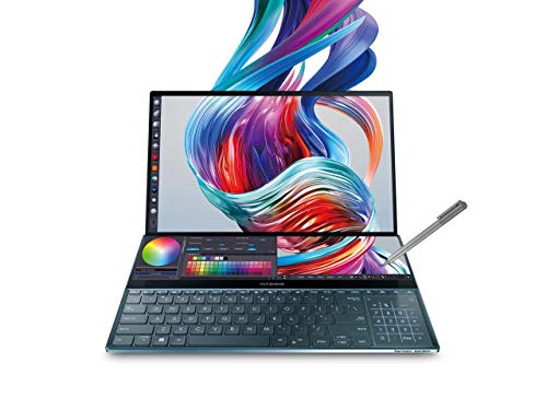 ASUS ZenBook Pro Duo UX581 15.6” 4K UHD NanoEdge Bezel Touch, Intel Core i7-9750H, 16GB RAM, 1TB PCIe SSD, GeForce RTX 2060, Innovative ScreenPad Plus, Windows 10 Pro - UX581GV-XB74T, Celestial Blue
