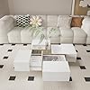 Modern White Style Square Coffee Table with 4 Drawers | 80x80x35 cm | Multifunctional Coffee Table with Storage for Living Room | Unique Design