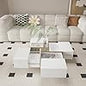 Modern White Style Square Coffee Table with 4 Drawers | 80x80x35 cm | Multifunctional Coffee Table with Storage for Living Room | Unique Design
