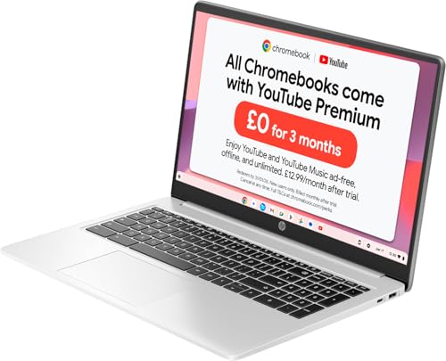 HP Chromebook 14" | Intel Processor N100 Processor| 4 GB RAM | 128 GB Flash Storage | Intel UHD Graphics | HD Display | Up to 12hrs battery | Chrome OS | Dual Speakers | Glacier Silver | 14a-nf0002sa