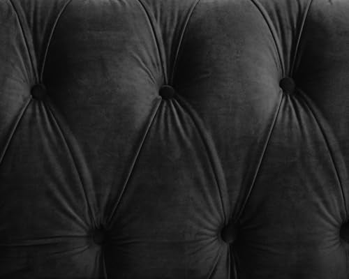 Chesterfield Sofa Velvet Upholstered Couch in 2 Seater or 3 Seater Fabric Sofa in Grey, Blue, Black, Green, Gold (2 Seater, Black)