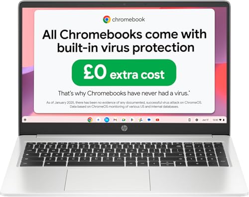 HP Chromebook 14" | Intel Processor N100 Processor| 4 GB RAM | 128 GB Flash Storage | Intel UHD Graphics | HD Display | Up to 12hrs battery | Chrome OS | Dual Speakers | Glacier Silver | 14a-nf0002sa