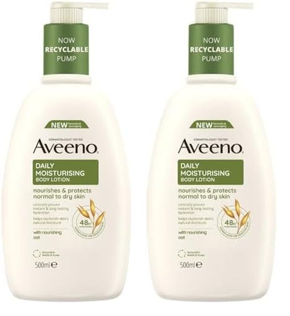 Aveeno Daily Moisturising Body Lotion, With Soothing Oats & Rich Emollients, Suitable For Sensitive Skin, Nourishes and Protects Normal to Dry Skin, Fragrance Free, 500ml